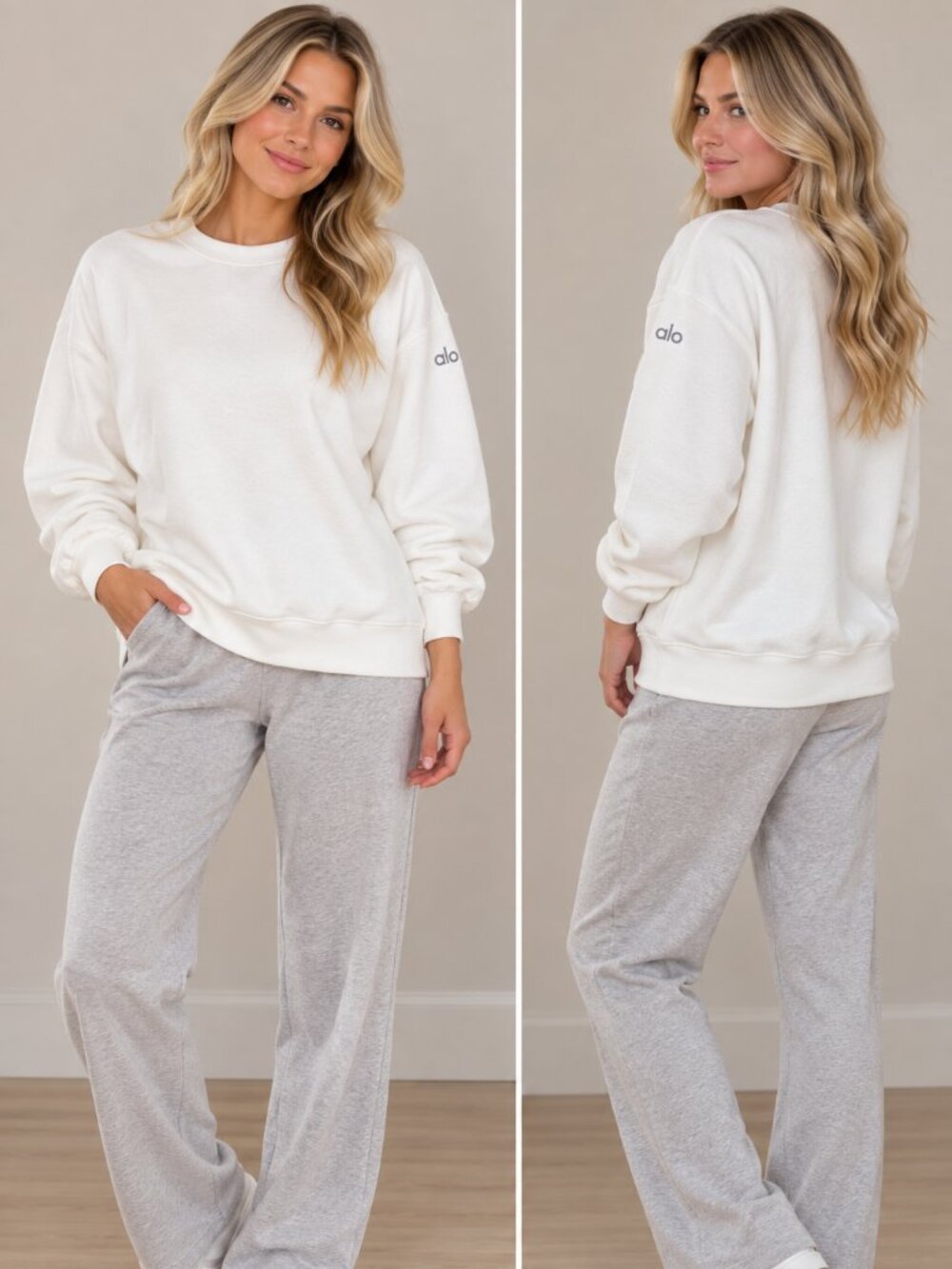 ALO Yoga Soft Fuzzy/Brushed Long Sleeve Crewneck Pullover Size S/P – Ivory